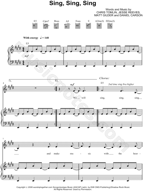 Chris Tomlin Sing Sing Sing Sheet Music In E Major Transposable Download Print Sku Mn
