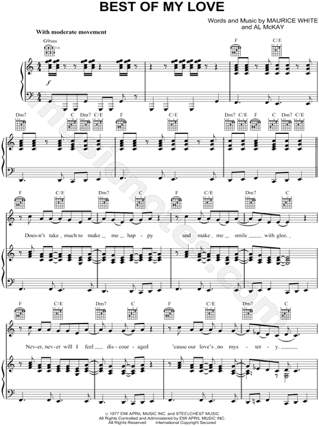 The Emotions Best Of My Love Sheet Music In C Major Transposable Download Print Sku Mn