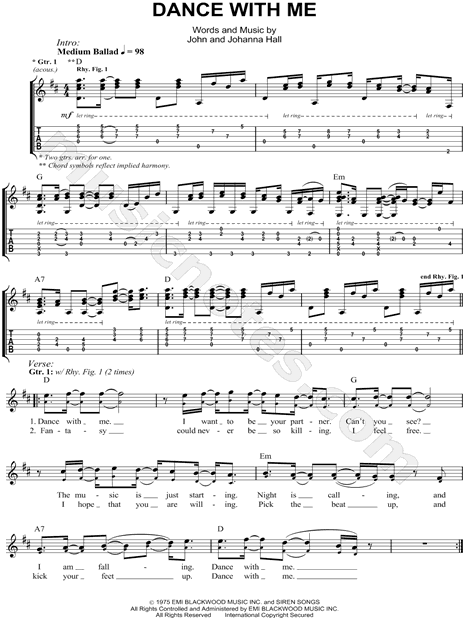 Orleans "Dance With Me" Guitar Tab in D Major - Download 