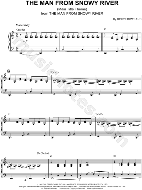 The Man From Snowy River From The Man From Snowy River Sheet Music Piano Solo In C Major Download Print Sku Mn0064282