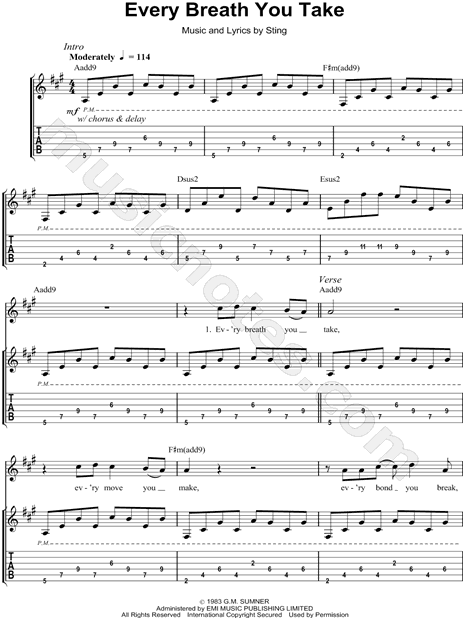Every Breath You Take Guitar Chords Tablature Singingscales Gitarre Lieder Gitarrenlieder Gitarren Akkorde