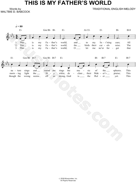 Traditional English Melody This Is My Father S World Sheet Music Leadsheet In Eb Major Download Print Sku Mn0064582 F dm am on earth as it is in heaven g f let heaven. sheet music