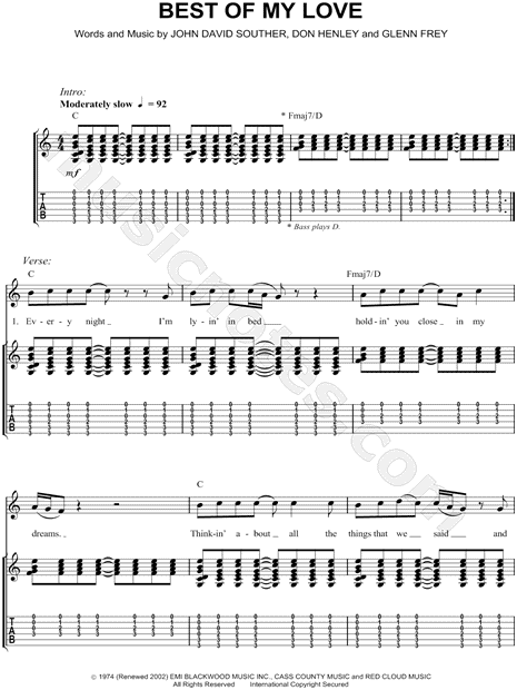 The Eagles Best Of My Love Guitar Tab In C Major Download Print Sku Mn