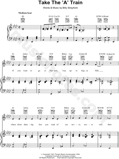 Duke Ellington Take The A Train Sheet Music In Ab Major Transposable Download Print Sku Mn