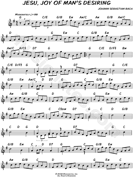 Johann Sebastian Bach Jesu Joy Of Man S Desiring Sheet Music Leadsheet In G Major Transposable Download Print Sku Mn