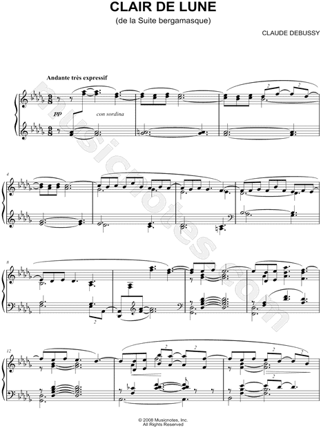 Claude Debussy Clair De Lune Sheet Music Piano Solo In Db Major Transposable Download Print Sku Mn