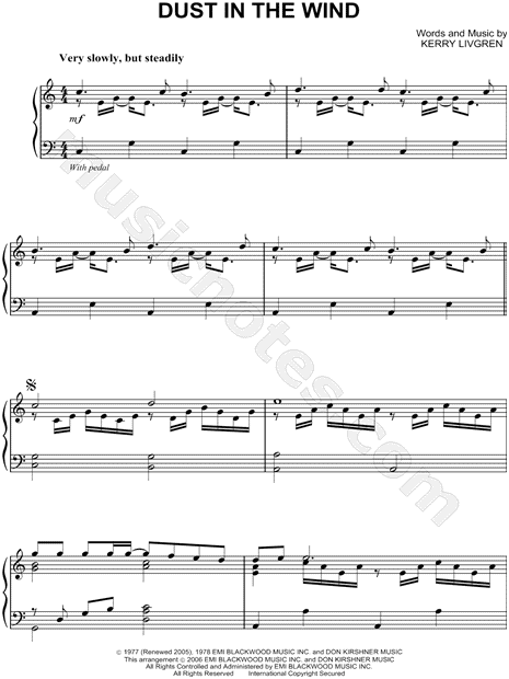 enchufe Receptor Política Kansas "Dust in the Wind" Sheet Music (Piano Solo) in C Major - Download &  Print - SKU: MN0065324