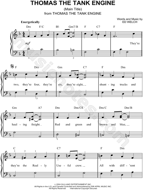 Thomas The Tank Engine Main Title From Thomas The Tank Engine Sheet Music Easy Piano In F Major Download Print Sku Mn0065336