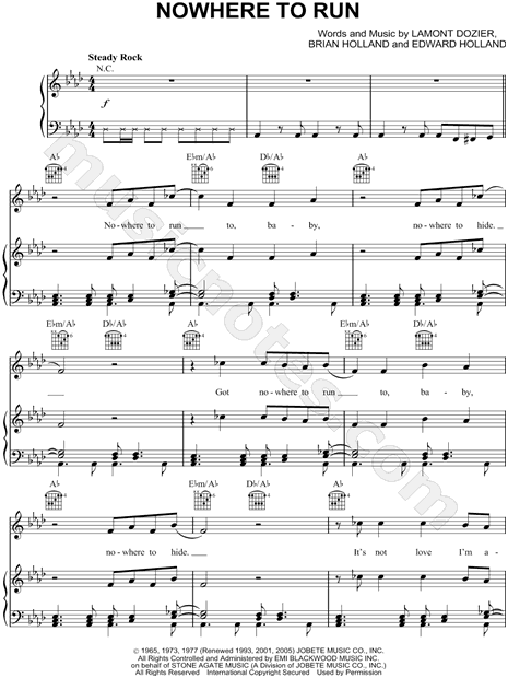 Martha And The Vandellas Nowhere To Run Sheet Music In Ab Major Transposable Download Print Sku Mn0065450 - gymnopedie piano roblox sheet
