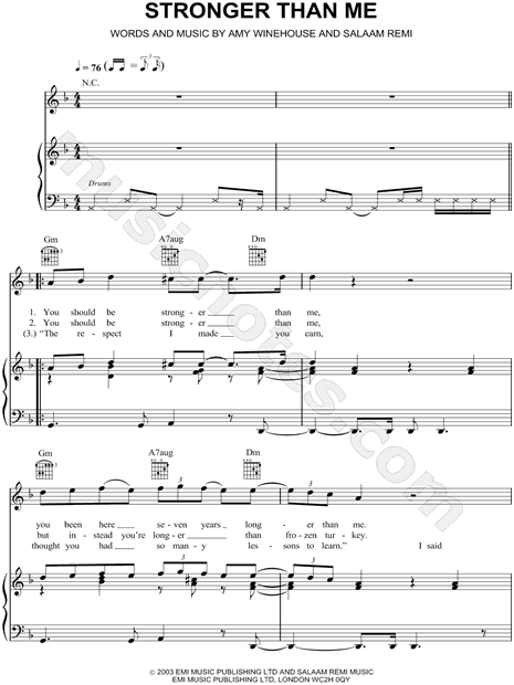 Amy winehouse you should be stronger than me lyrics Amy Winehouse Stronger Than Me Sheet Music In D Minor Download Print Sku Mn0065513
