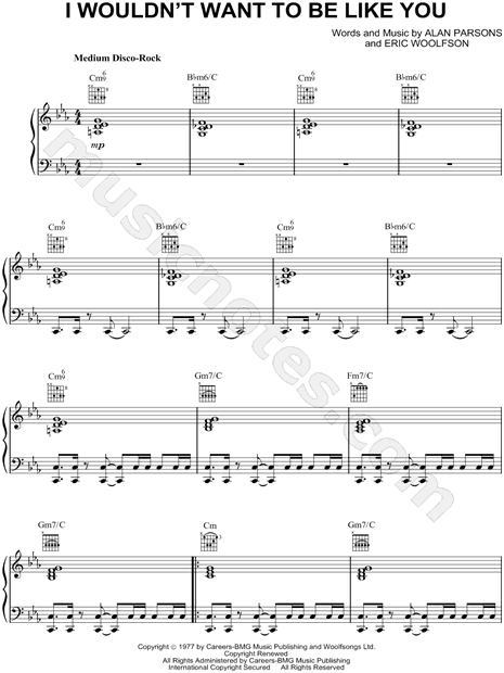 The Alan Parsons Project I Wouldn T Want To Be Like You Sheet Music In C Minor Download Print Sku Mn