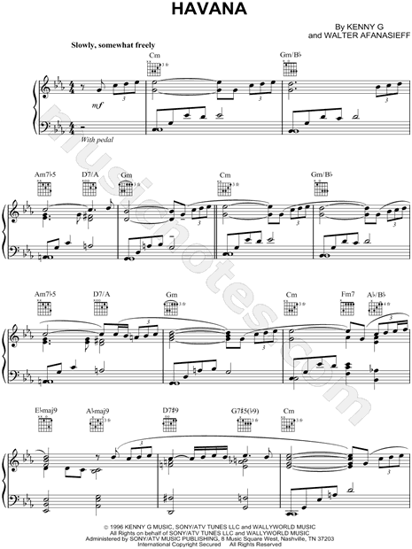 Kenny G "Havana" Sheet Music (Piano Solo) in C Minor ...