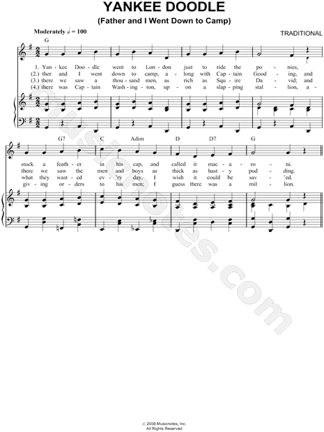 Traditional Yankee Doodle Sheet Music In G Major Download Print Sku Mn