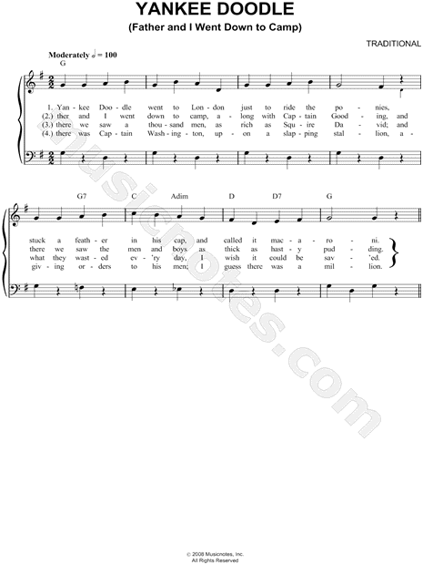 Traditional Yankee Doodle Sheet Music Easy Piano In G Major Download Print Sku Mn