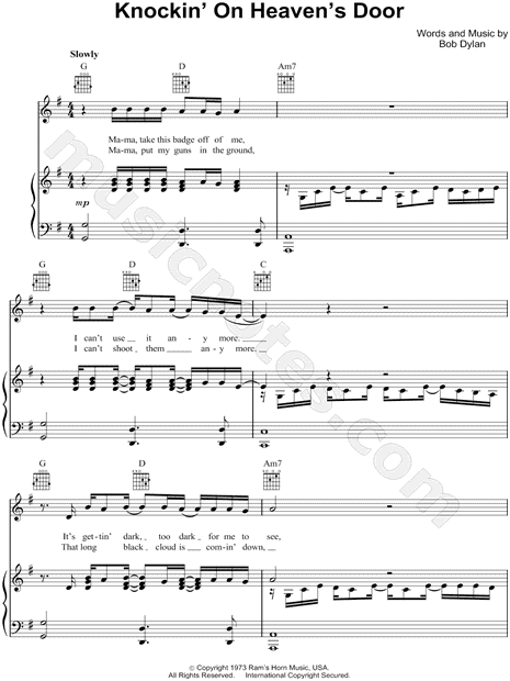 Bob Dylan Knockin On Heaven S Door Sheet Music In G Major Transposable Download Print Sku Mn