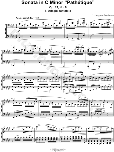 Generador Deseo Proporcional Ludwig Van Beethoven "Piano Sonata No. 8 in C Minor "Pathetique": II.  Adagio cantabile" Sheet Music (Piano Solo) in Ab Major (transposable) -  Download & Print - SKU: MN0066177