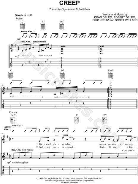 Print and download Stone Temple Pilots Creep Guitar TAB. 