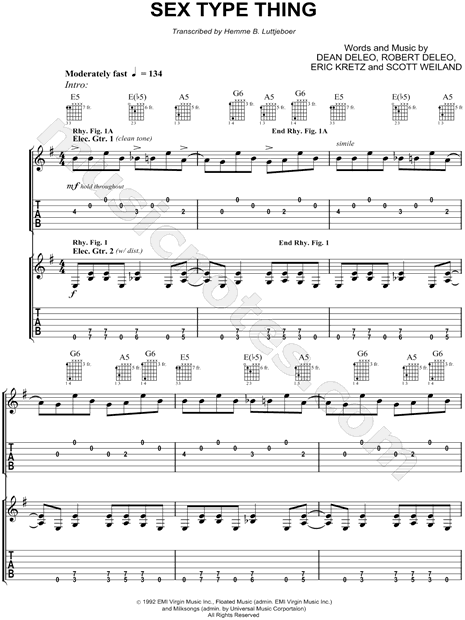 Stone Temple Pilots Sex Type Thing Guitar Tab In G Major Download 