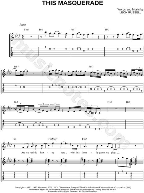 George Benson This Masquerade Guitar Tab In F Minor Download Print Sku Mn