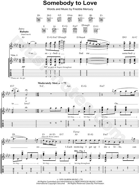 Queen Somebody To Love Guitar Tab In Ab Major Download Print