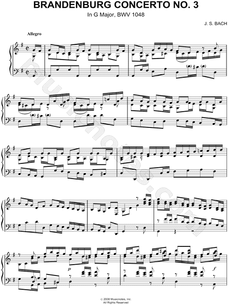 Johann Sebastian Bach "Brandenburg Concerto No. 3 (Complete)" Sheet