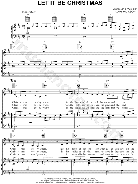 Alan Jackson "Let It Be Christmas" Sheet Music in D Major (transposable) - Download & Print ...