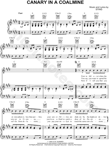Canary In A Coal Mine Lyrics The Police Canary In A Coalmine Sheet Music In E Major Transposable Download Print Sku Mn0068276