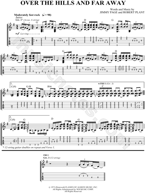magician cleanse Preschool Led Zeppelin "Over the Hills and Far Away" Guitar Tab in G Major - Download  & Print - SKU: MN0068462