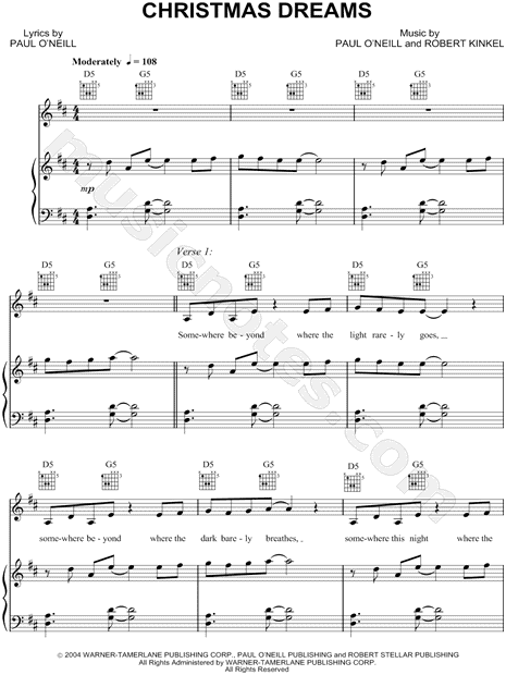 Trans-Siberian Orchestra "Christmas Dreams" Sheet Music in D Major (transposable) - Download ...