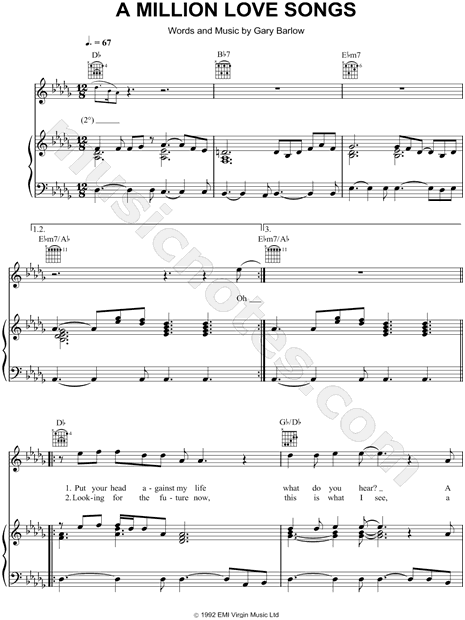 Take That A Million Love Songs Sheet Music In Db Major