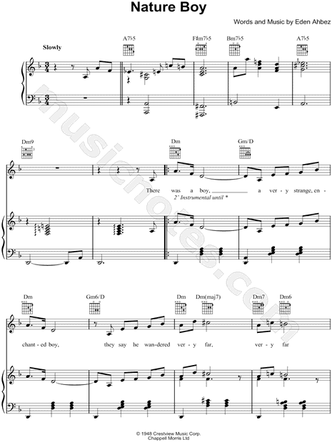 Nat King Cole "Nature Boy" Sheet Music D (transposable) - Download & Print - SKU: MN0068988