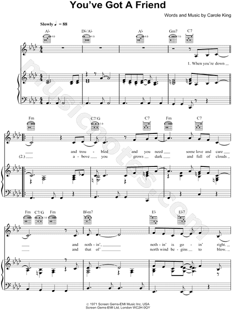 Carole King You Ve Got A Friend Sheet Music In Ab Major Transposable Download Print Sku Mn