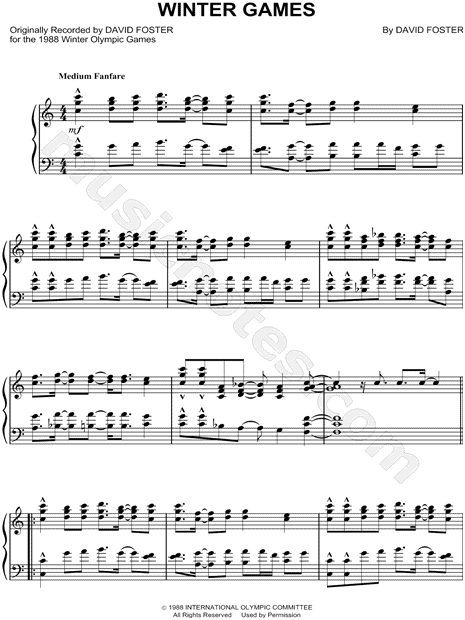 David Foster "Winter Games" Sheet Music (Piano Solo) in C Major