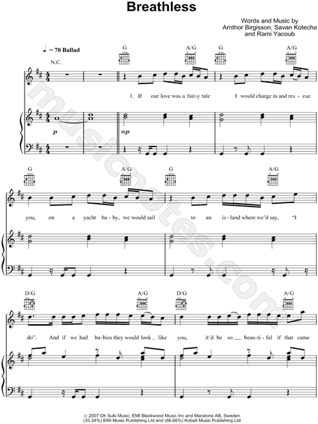 Shayne Ward Breathless Sheet Music In D Major Download Print