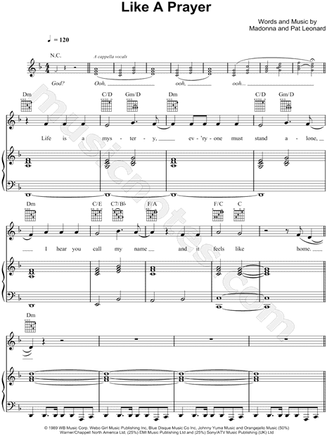 Madonna Like A Prayer Sheet Music In D Minor Transposable Download Print Sku Mn