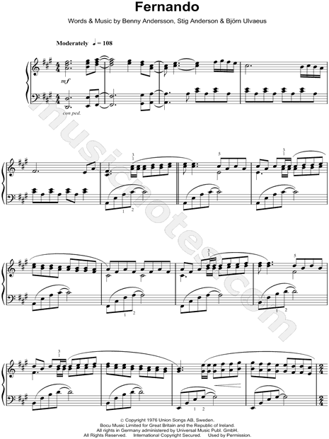 Abba Fernando Sheet Music Piano Solo In A Major Download Print Sku Mn0070891 Per altri testi, traduzioni e commenti, guarda la discografia completa degli. eur