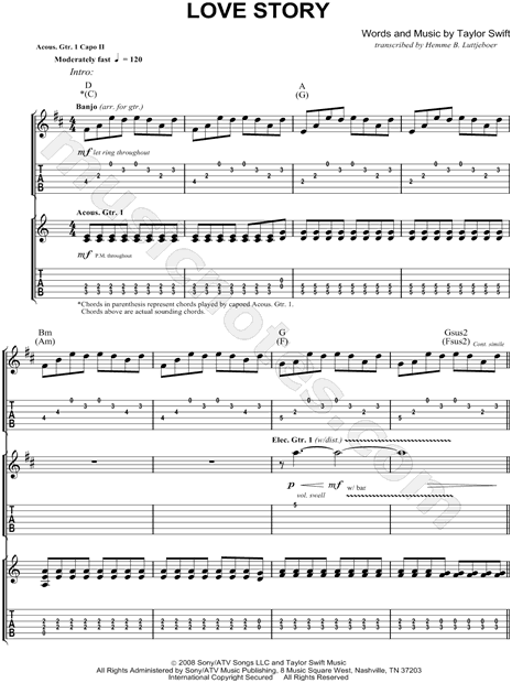 Taylor Swift "Love Story" Guitar Tab in D Major - Download 