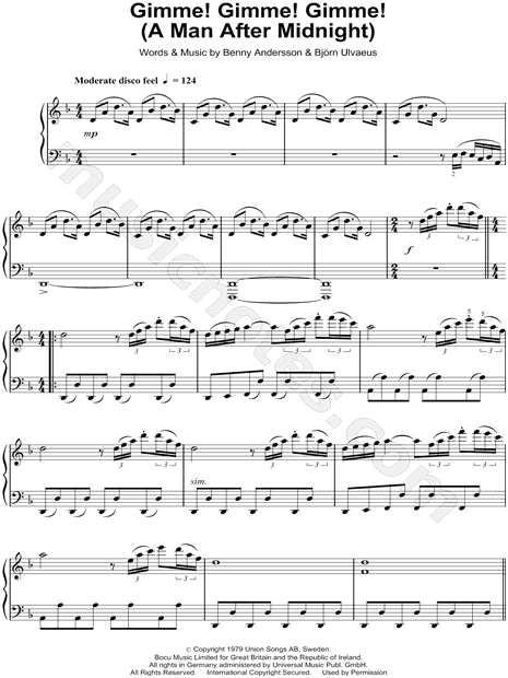 Abba Gimme Gimme Gimme Sheet Music Piano Solo In D Minor Download Print Sku Mn