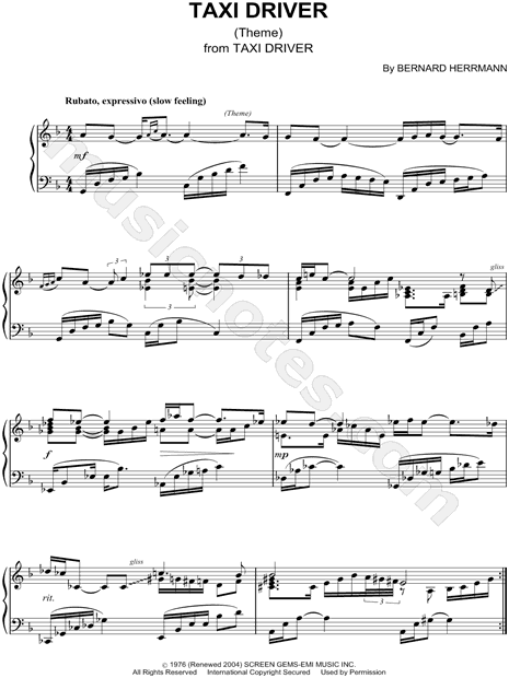 Taxi Driver" from 'Taxi Driver' Sheet Music Solo) in F - Download & Print - SKU: MN0071042