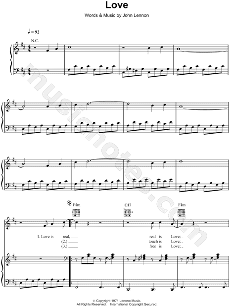 John Lennon Love Sheet Music In D Major Transposable Download Print Sku Mn