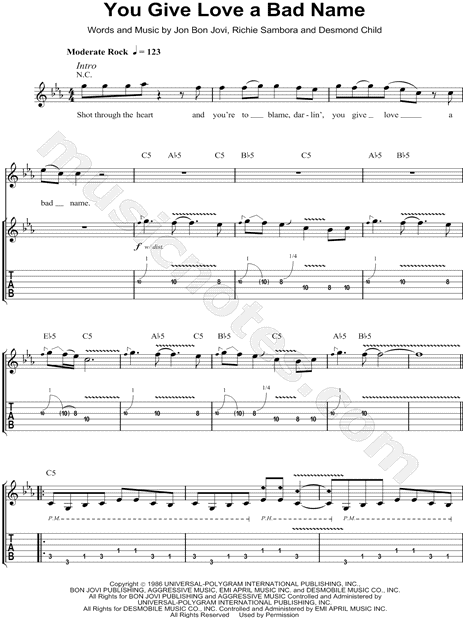 Bon Jovi You Give Love A Bad Name Guitar Tab In C Minor Download Print Sku Mn