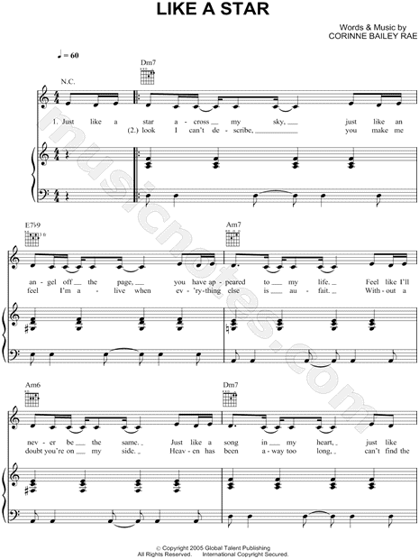 Print and download Like a Star sheet music by Corinne Bailey Rae. 
