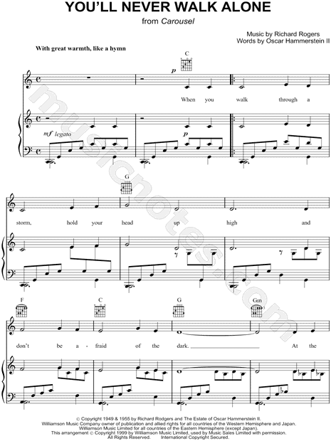 You Ll Never Walk Alone From Carousel Sheet Music In C Major Transposable Download Print Sku Mn