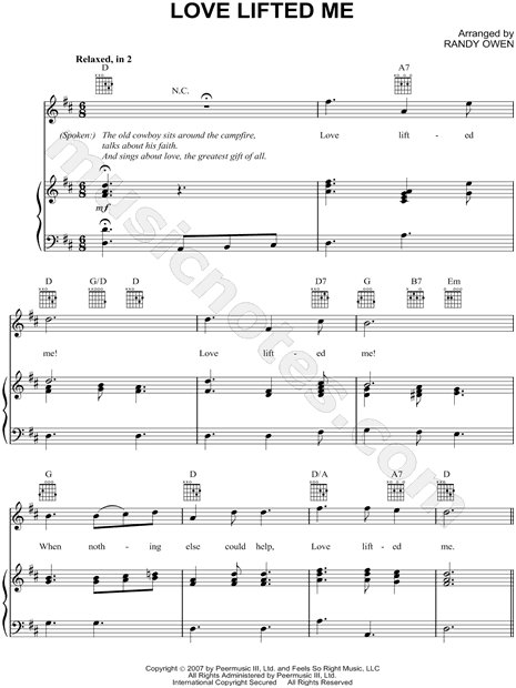 Alabama "Love Lifted Me" Sheet Music in D Major ...