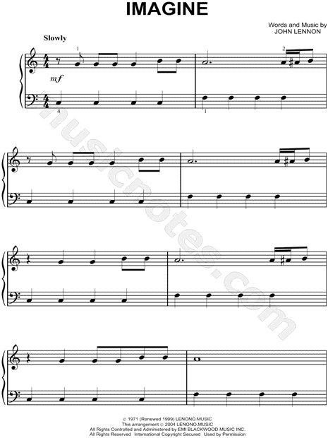 John Lennon "Imagine" Sheet Music (Easy Piano) (Piano Solo ...