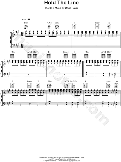 Toto Hold The Line Sheet Music In F Minor Transposable Download Print Sku Mn