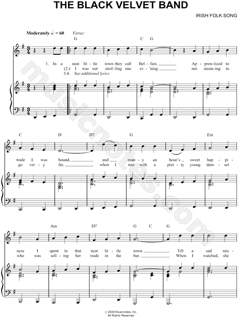 Irish Folk-Song "The Black Velvet Band" Sheet Music in G Major