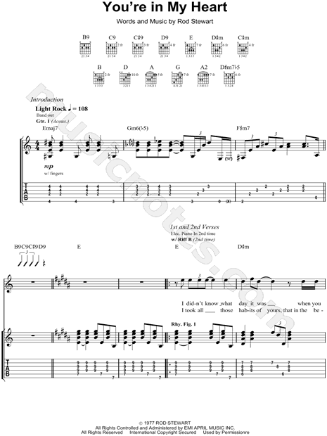 Rod Stewart You Re In My Heart Guitar Tab In E Major Download Print Sku Mn