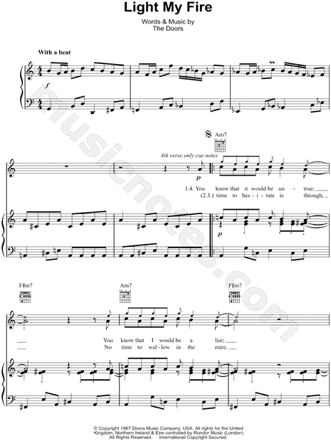 The Doors Light My Fire Sheet Music In A Minor Transposable Download Print Sku Mn