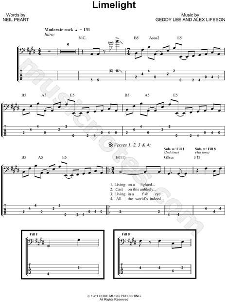 Print and download Rush Limelight Bass TAB. 